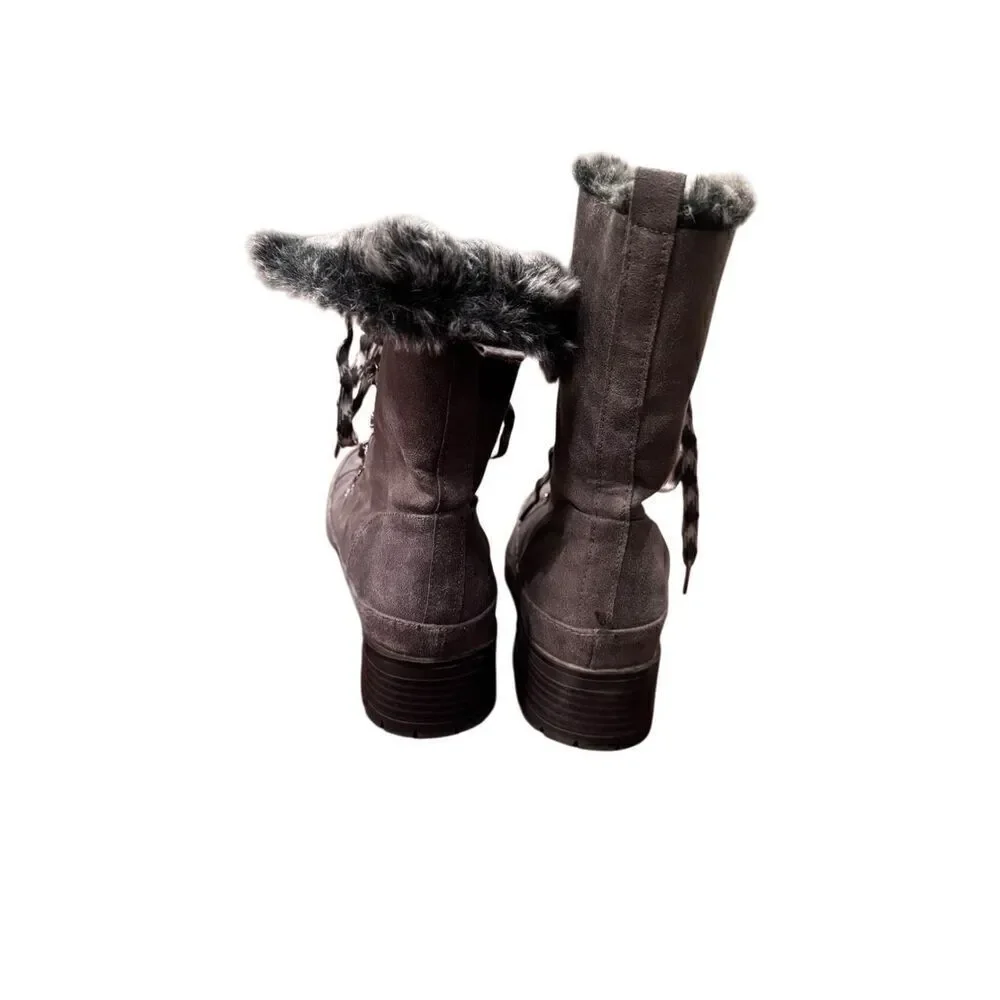 JustFab gray lace up faux leather and fur boots (10)